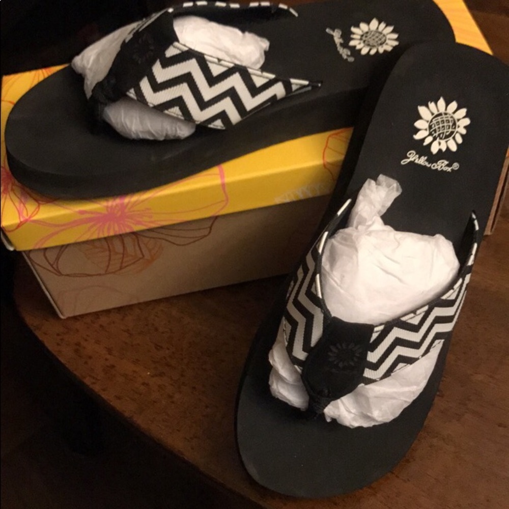 Yellow box flip flops